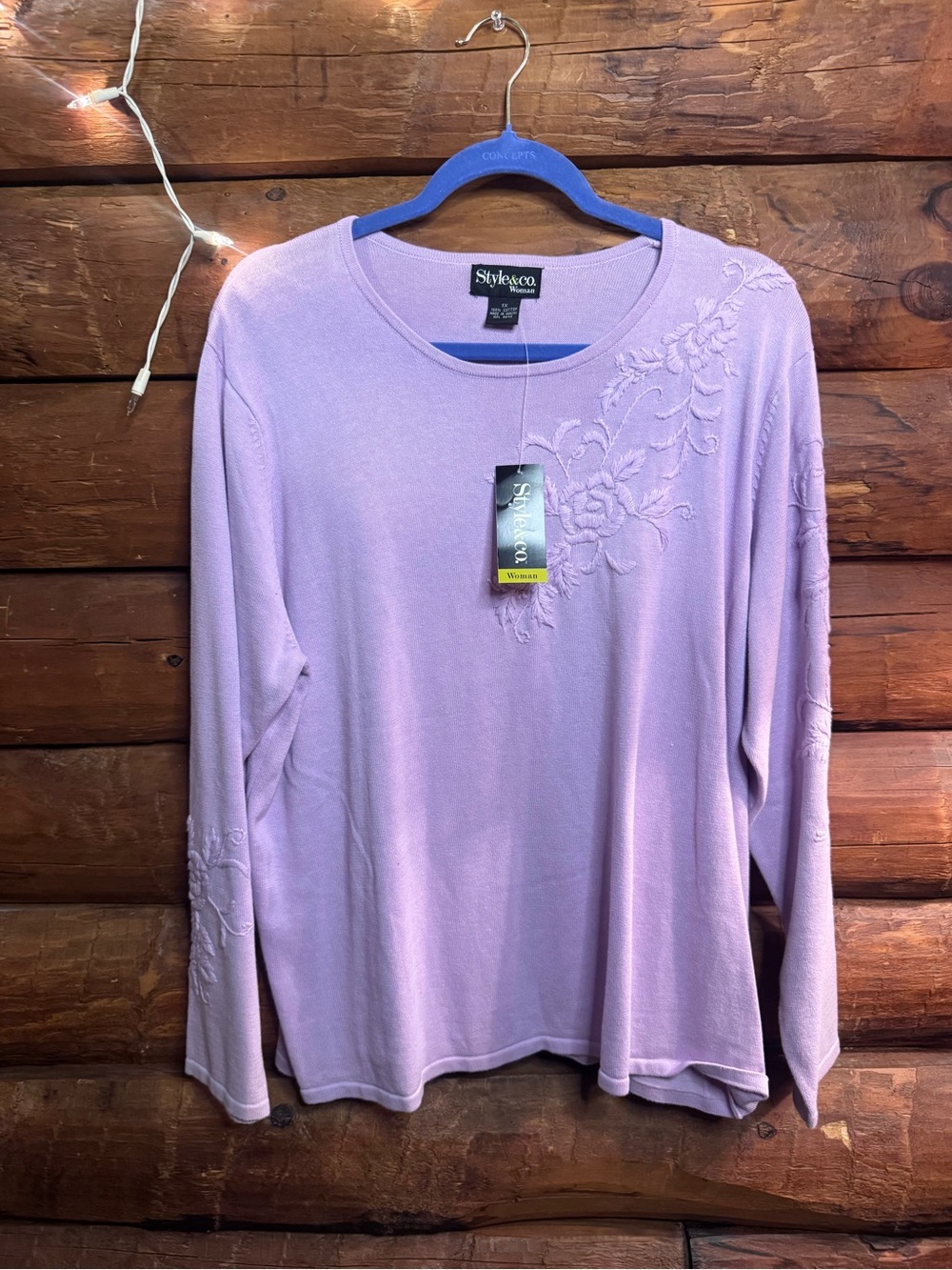 Style & Co. Lilac Embroidered Long-Sleeve Women's Top